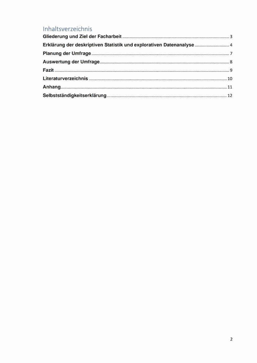 3.5.2021
Deskriptive
Statistik und
explorative
Datenanalyse
[Name]
Mathematik Inhaltsverzeichnis
Gliederung und Ziel der Facharbeit.
Erkläru