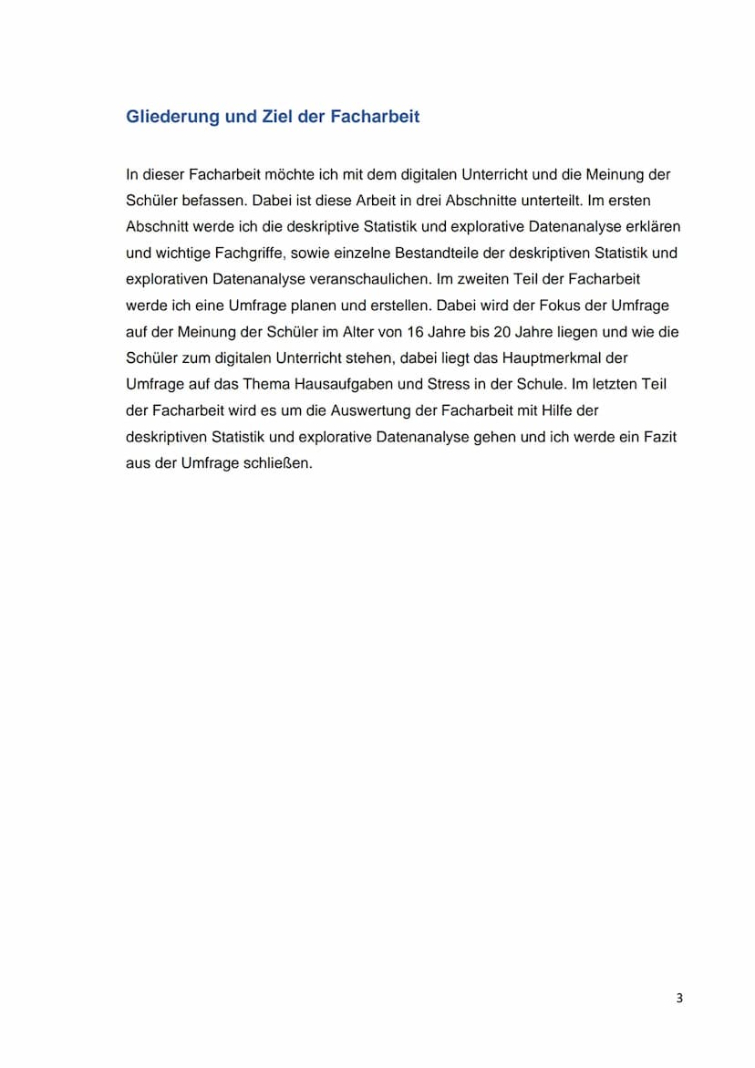 3.5.2021
Deskriptive
Statistik und
explorative
Datenanalyse
[Name]
Mathematik Inhaltsverzeichnis
Gliederung und Ziel der Facharbeit.
Erkläru