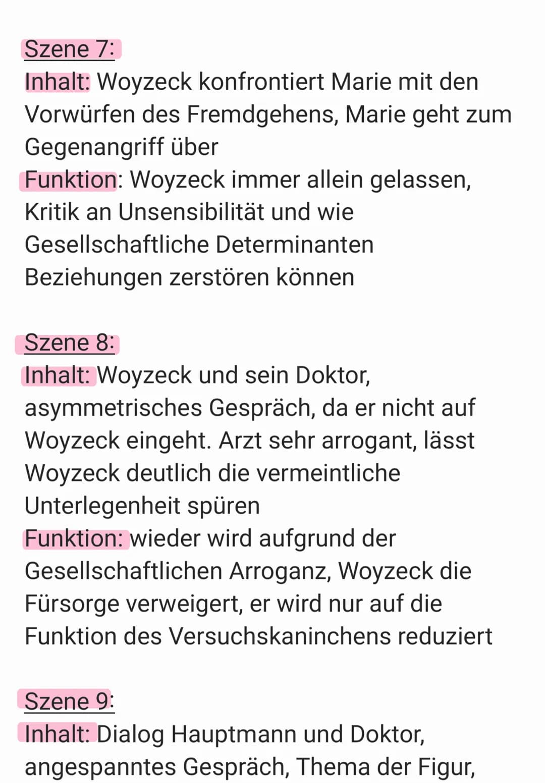 Szene 1:
Inhalt: Woyzeck & Andres bei Soldaten
Tätigkeiten
Funktion: Exposition: Einführung des
Protagonisten und seiner psychischen
Belastu