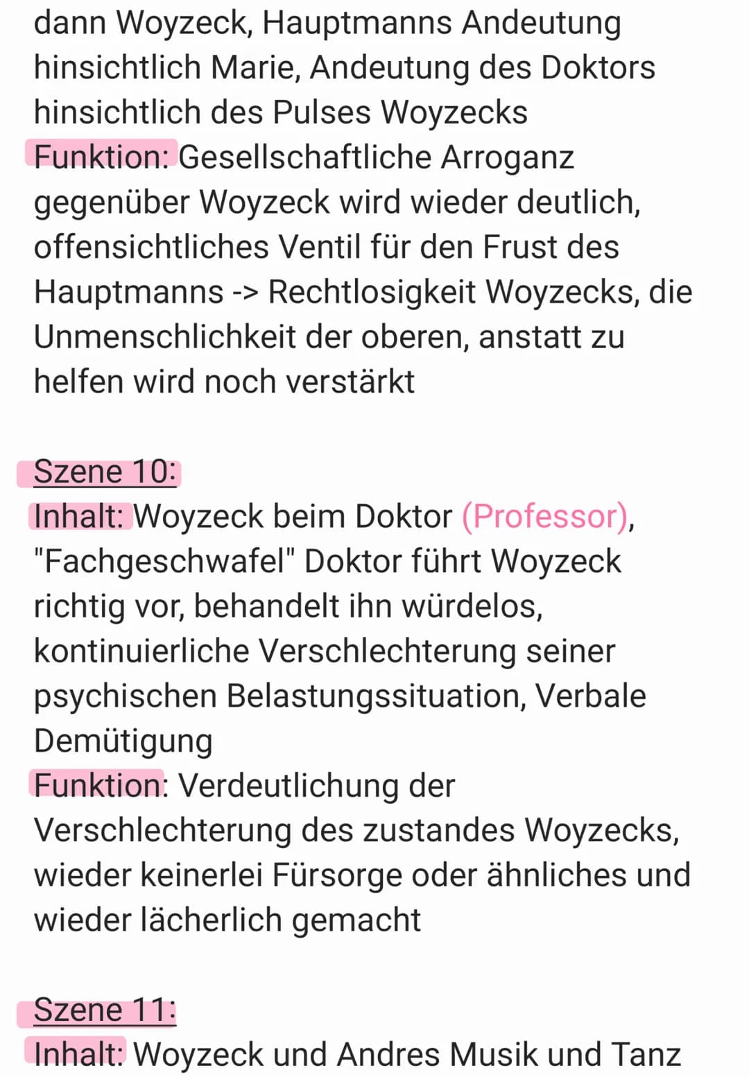 Szene 1:
Inhalt: Woyzeck & Andres bei Soldaten
Tätigkeiten
Funktion: Exposition: Einführung des
Protagonisten und seiner psychischen
Belastu