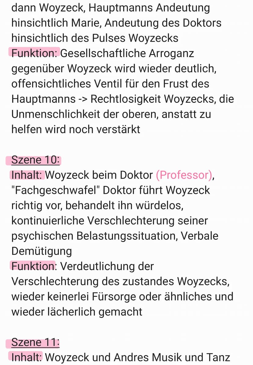Szene 1:
Inhalt: Woyzeck & Andres bei Soldaten
Tätigkeiten
Funktion: Exposition: Einführung des
Protagonisten und seiner psychischen
Belastu