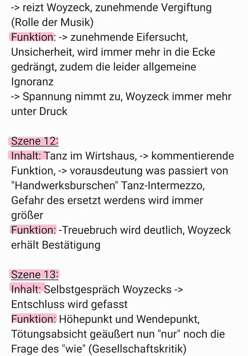 Szene 1:
Inhalt: Woyzeck & Andres bei Soldaten
Tätigkeiten
Funktion: Exposition: Einführung des
Protagonisten und seiner psychischen
Belastu