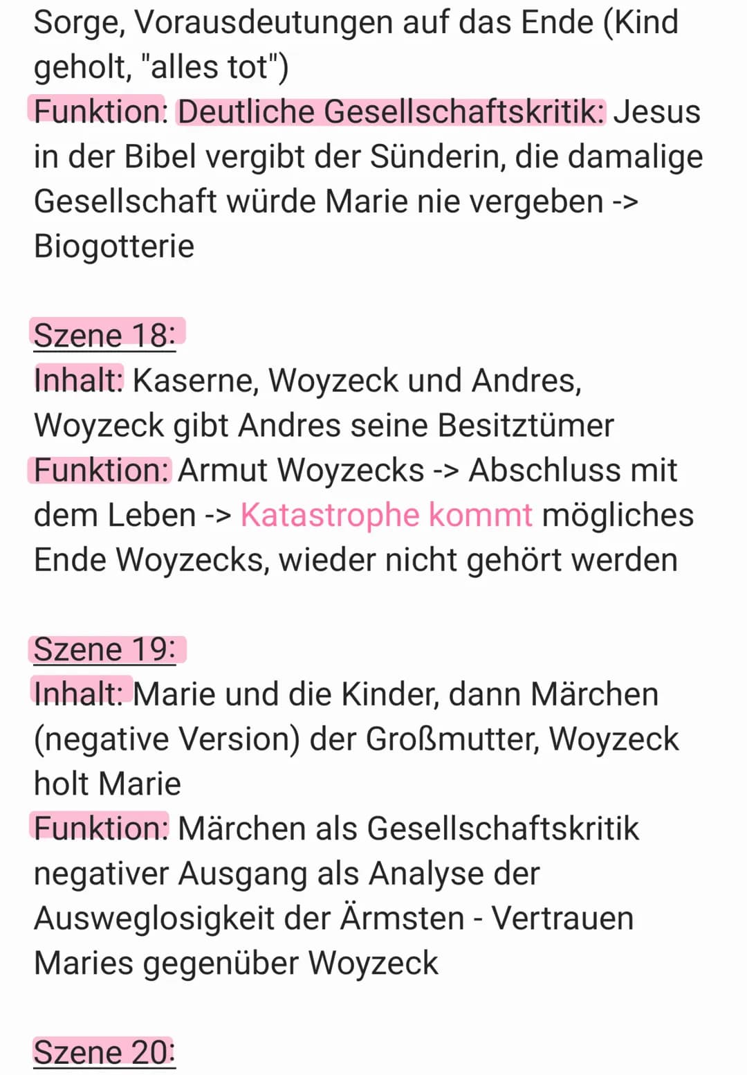Szene 1:
Inhalt: Woyzeck & Andres bei Soldaten
Tätigkeiten
Funktion: Exposition: Einführung des
Protagonisten und seiner psychischen
Belastu