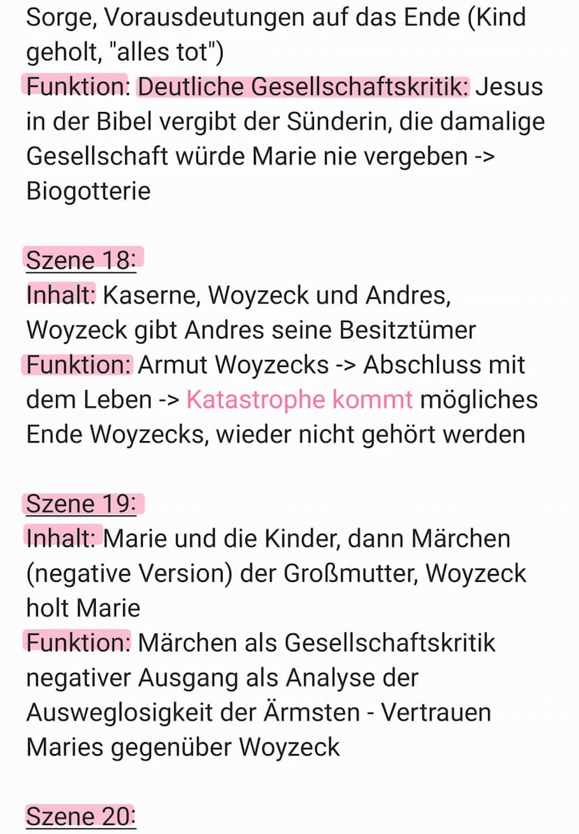 Szene 1:
Inhalt: Woyzeck & Andres bei Soldaten
Tätigkeiten
Funktion: Exposition: Einführung des
Protagonisten und seiner psychischen
Belastu