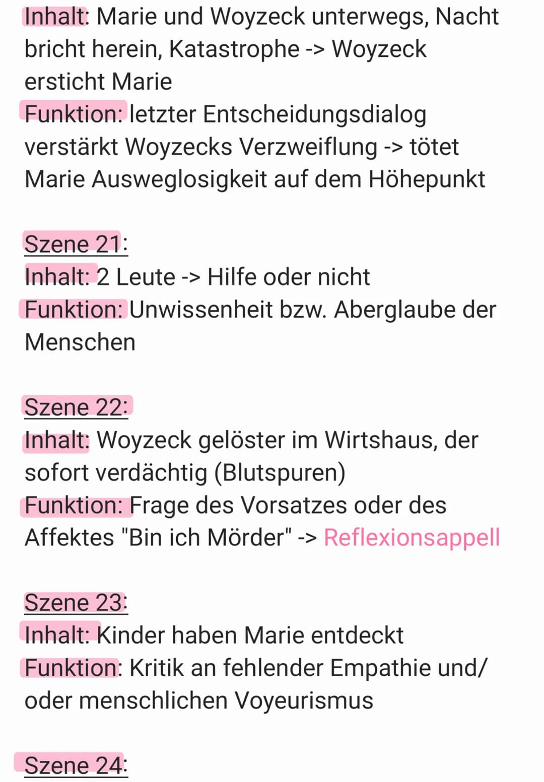 Szene 1:
Inhalt: Woyzeck & Andres bei Soldaten
Tätigkeiten
Funktion: Exposition: Einführung des
Protagonisten und seiner psychischen
Belastu