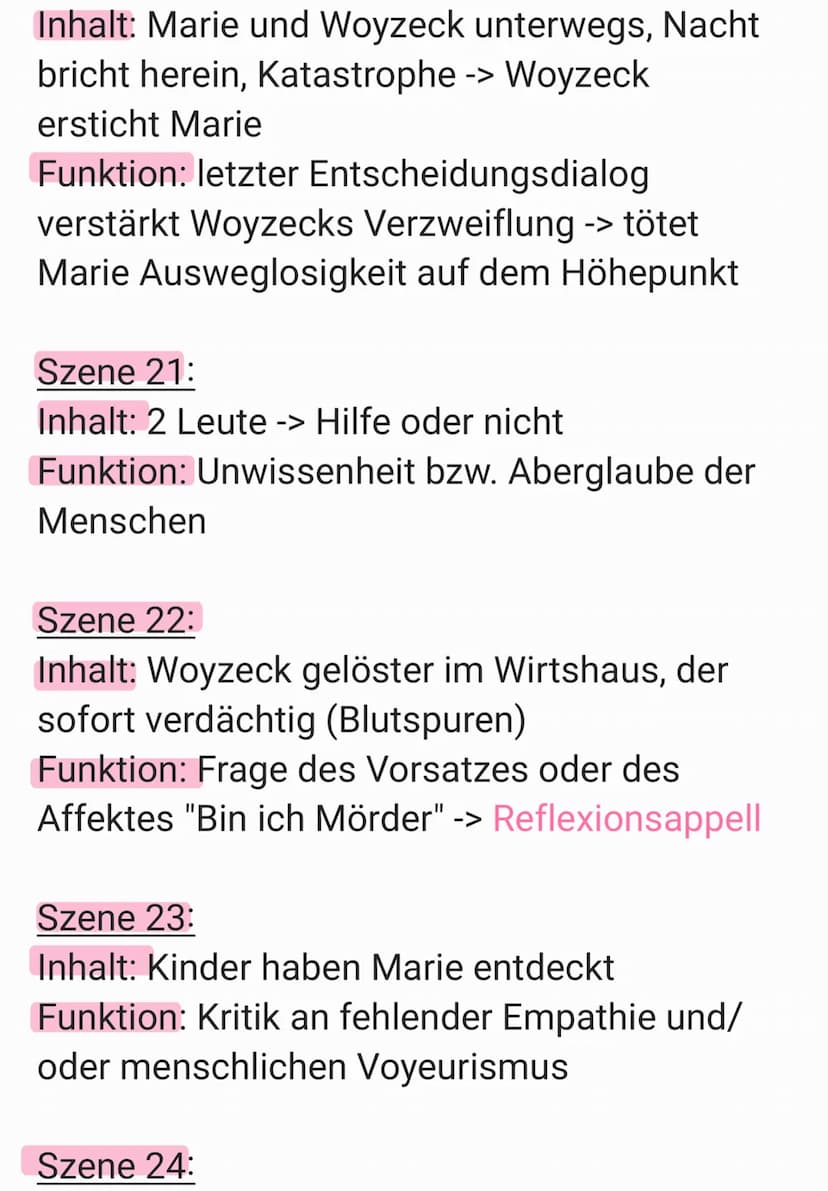 Szene 1:
Inhalt: Woyzeck & Andres bei Soldaten
Tätigkeiten
Funktion: Exposition: Einführung des
Protagonisten und seiner psychischen
Belastu