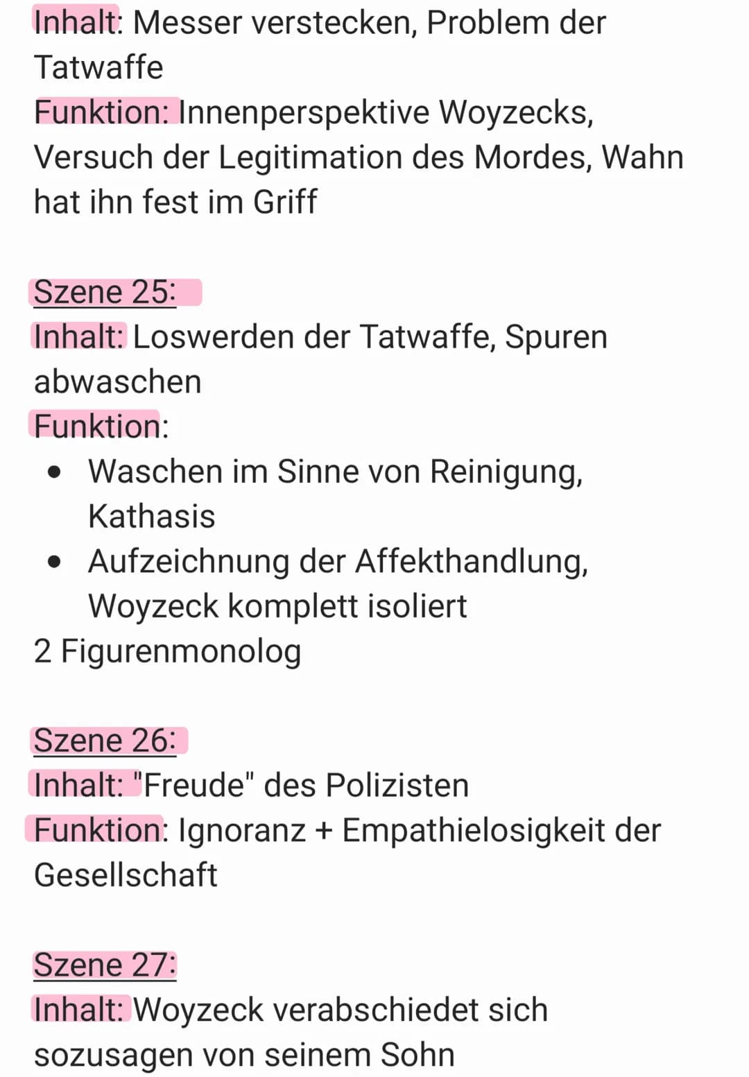 Szene 1:
Inhalt: Woyzeck & Andres bei Soldaten
Tätigkeiten
Funktion: Exposition: Einführung des
Protagonisten und seiner psychischen
Belastu