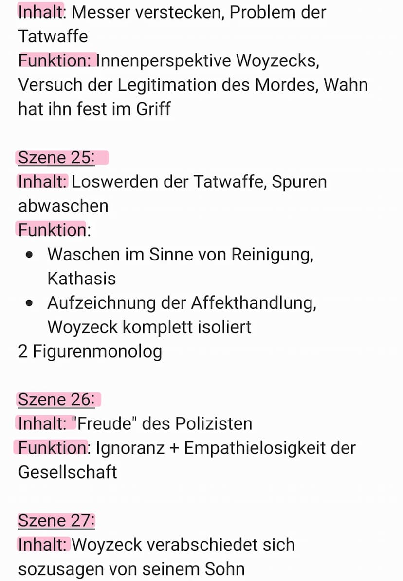 Szene 1:
Inhalt: Woyzeck & Andres bei Soldaten
Tätigkeiten
Funktion: Exposition: Einführung des
Protagonisten und seiner psychischen
Belastu