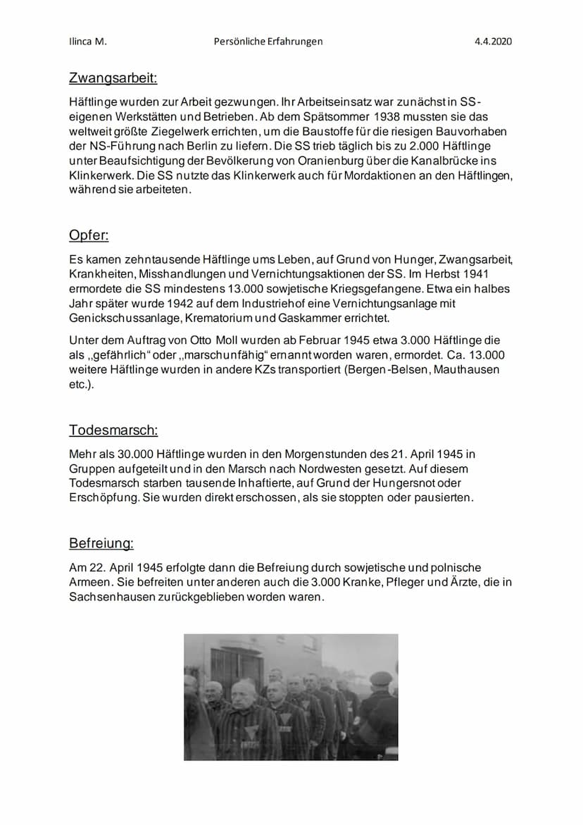 Ilinca M.
Persönliche Erfahrungen
Mein Aufenthalt in der Gedenkstätte
Sachsenhausen
Anfang& Architektur:
Das Konzentrationslager Sachsenhaus