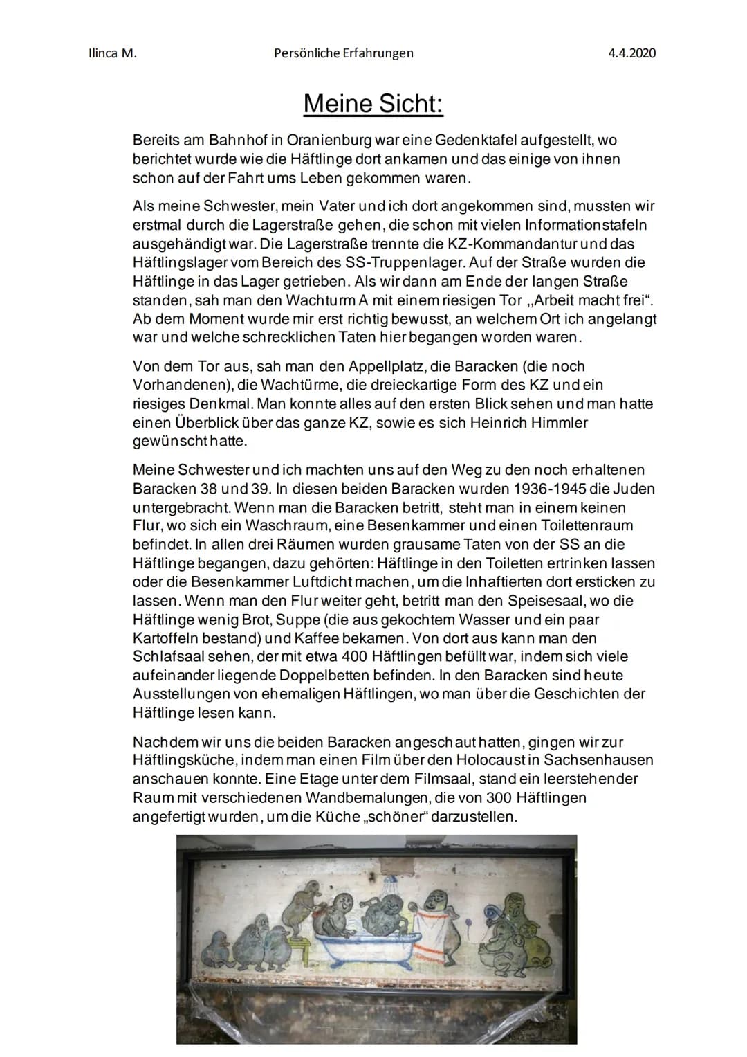Ilinca M.
Persönliche Erfahrungen
Mein Aufenthalt in der Gedenkstätte
Sachsenhausen
Anfang& Architektur:
Das Konzentrationslager Sachsenhaus