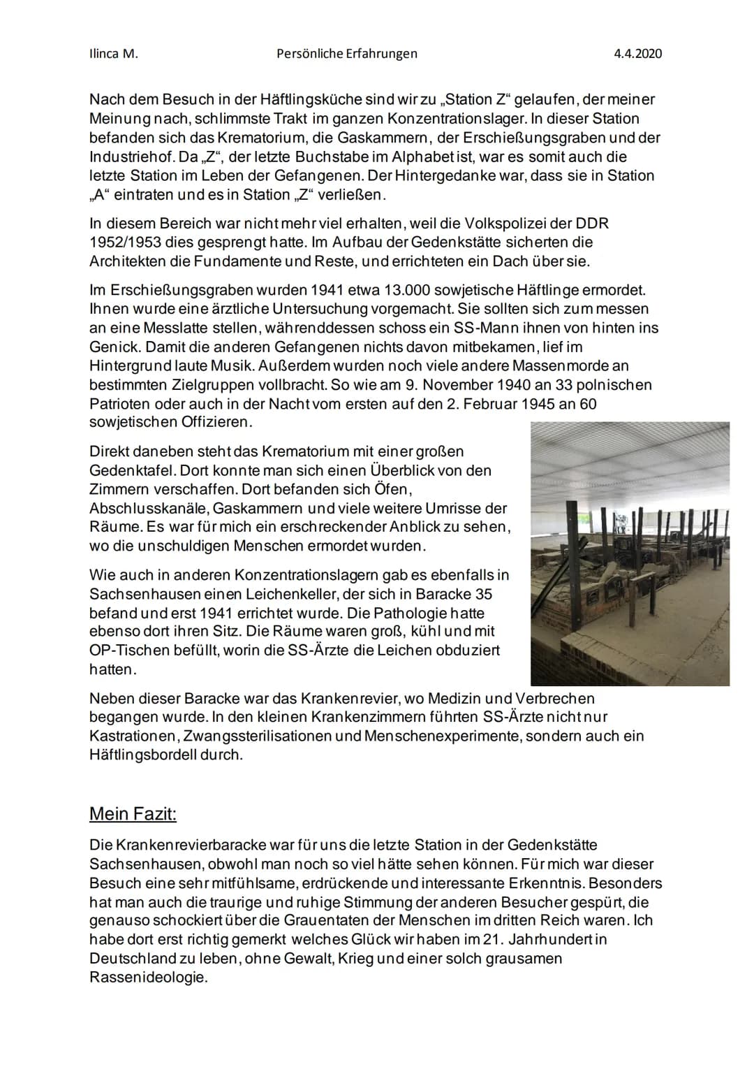 Ilinca M.
Persönliche Erfahrungen
Mein Aufenthalt in der Gedenkstätte
Sachsenhausen
Anfang& Architektur:
Das Konzentrationslager Sachsenhaus