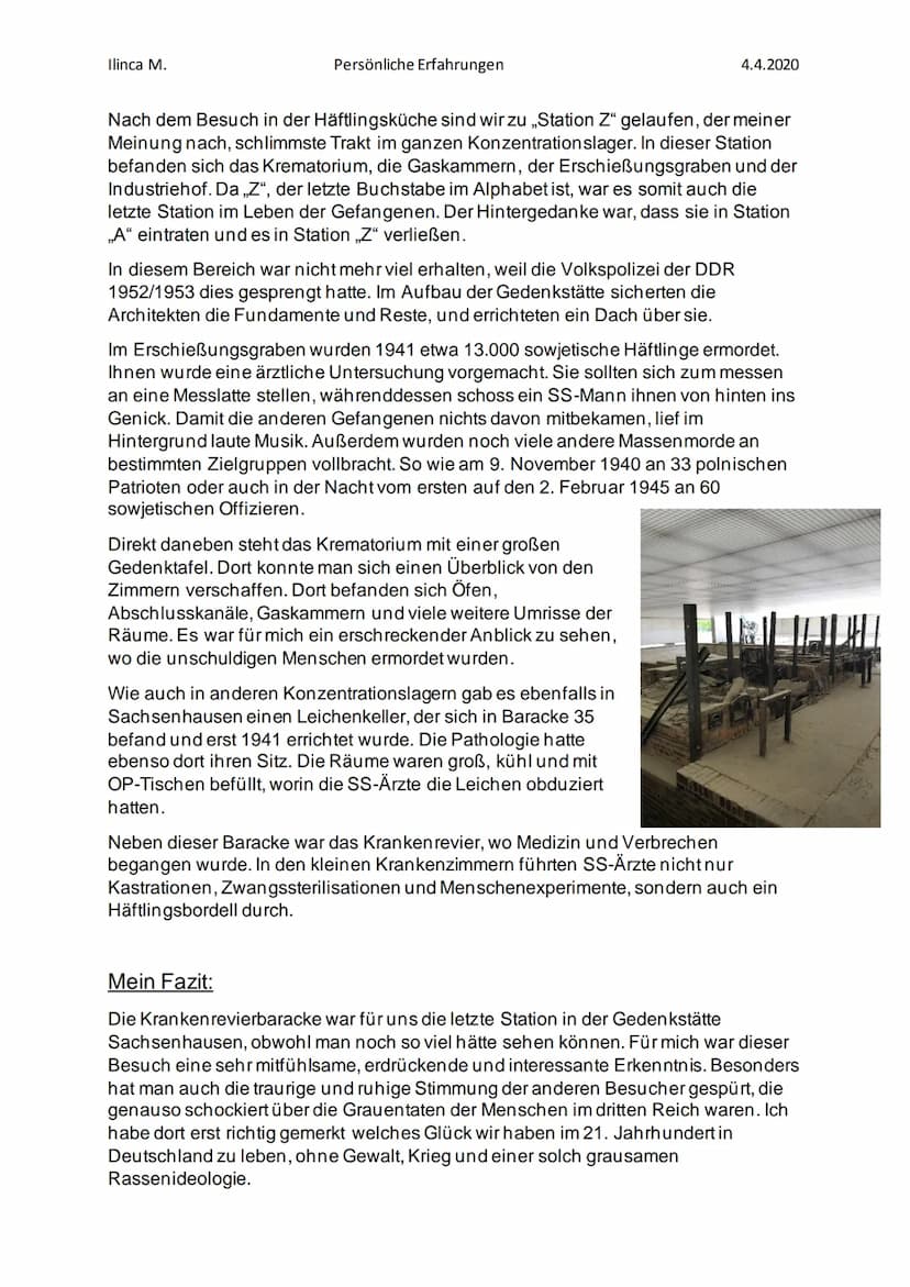 Ilinca M.
Persönliche Erfahrungen
Mein Aufenthalt in der Gedenkstätte
Sachsenhausen
Anfang& Architektur:
Das Konzentrationslager Sachsenhaus