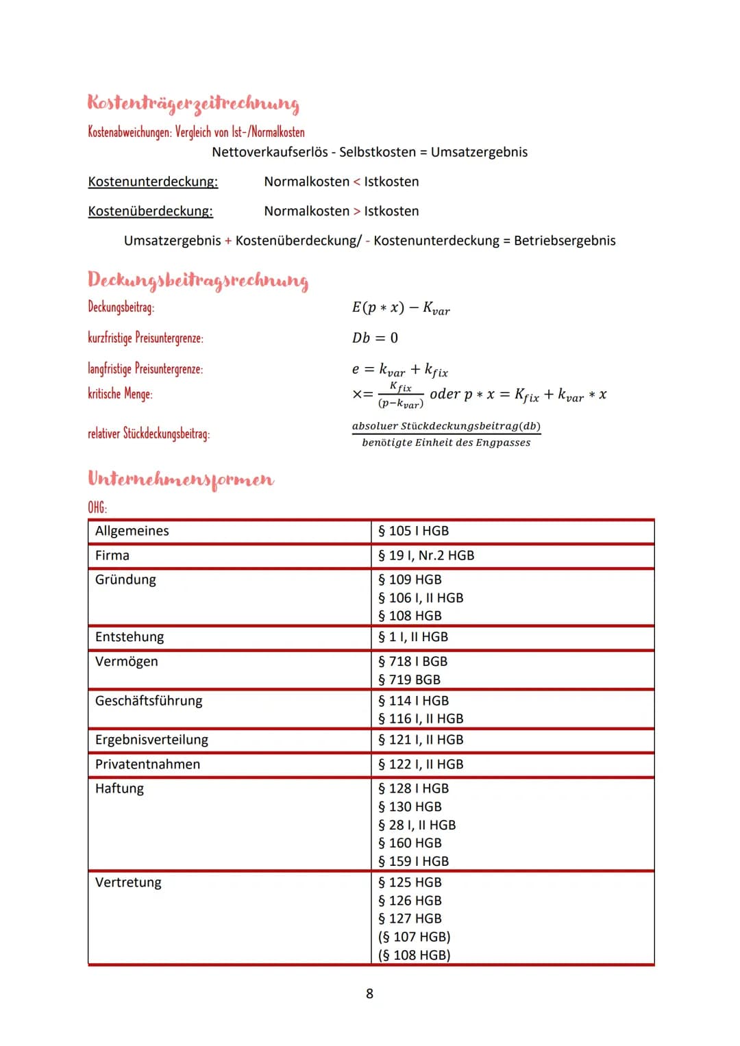 FORMELSAMMLUNG
BWL INHALT
Internes Rechnungswesen:
Buchführung:
KLR:
Kostenanalyse..
Beschäftigungsgrad:
Gesamtkosten (K):.
Stückkosten (k).