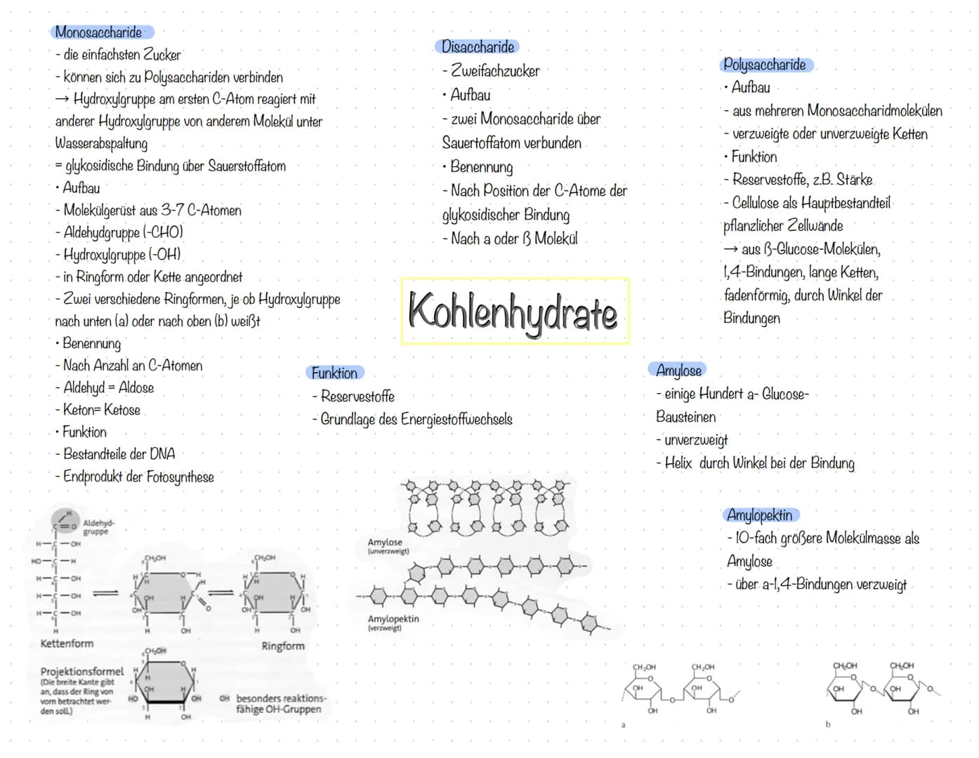 но-
Monosaccharide
- die einfachsten Zucker
- können sich zu Polysacchariden verbinden
Hydroxylgruppe am ersten C-Atom reagiert mit
anderer 