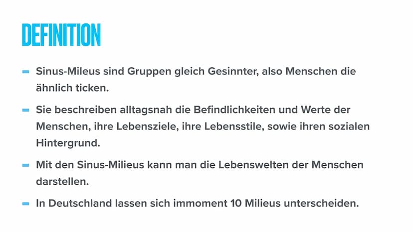 SOZIALE MILIEUS GLIEDERUNG
1. Definition
2. Die Habitustheorie von Pierre Bourdieus
3. Die Sinus-Milieus
1. Definition
2. Die verschiedenen 