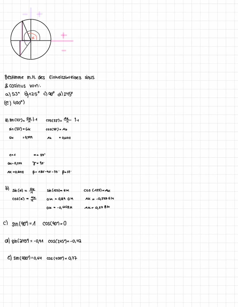Gegen-
kathete
cos(x)
C kathete A
An-
Hypotenuse
sin (x) = Gegenkath -
Hypo.
tan (x)=
sin (a)
=
=
TRIGONOMETRIE
x
Einheitskreis
O
cos(x) =
t