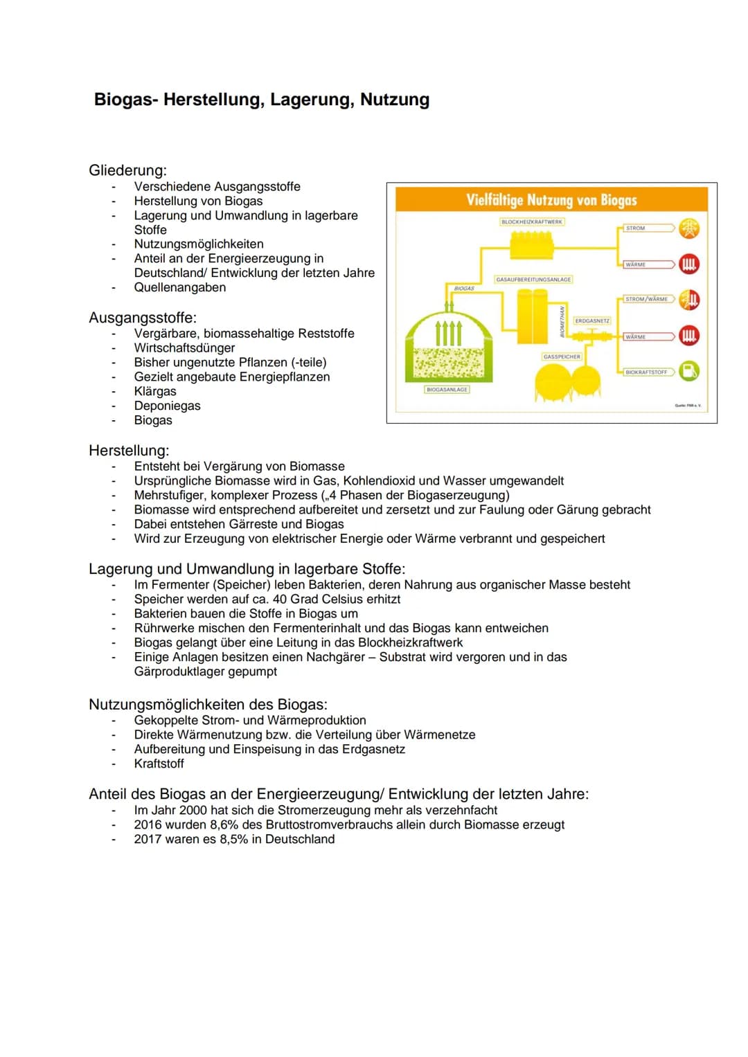 Biogas- Herstellung, Lagerung, Nutzung
Gliederung:
Verschiedene Ausgangsstoffe
Herstellung von Biogas
Lagerung und Umwandlung in lagerbare
S