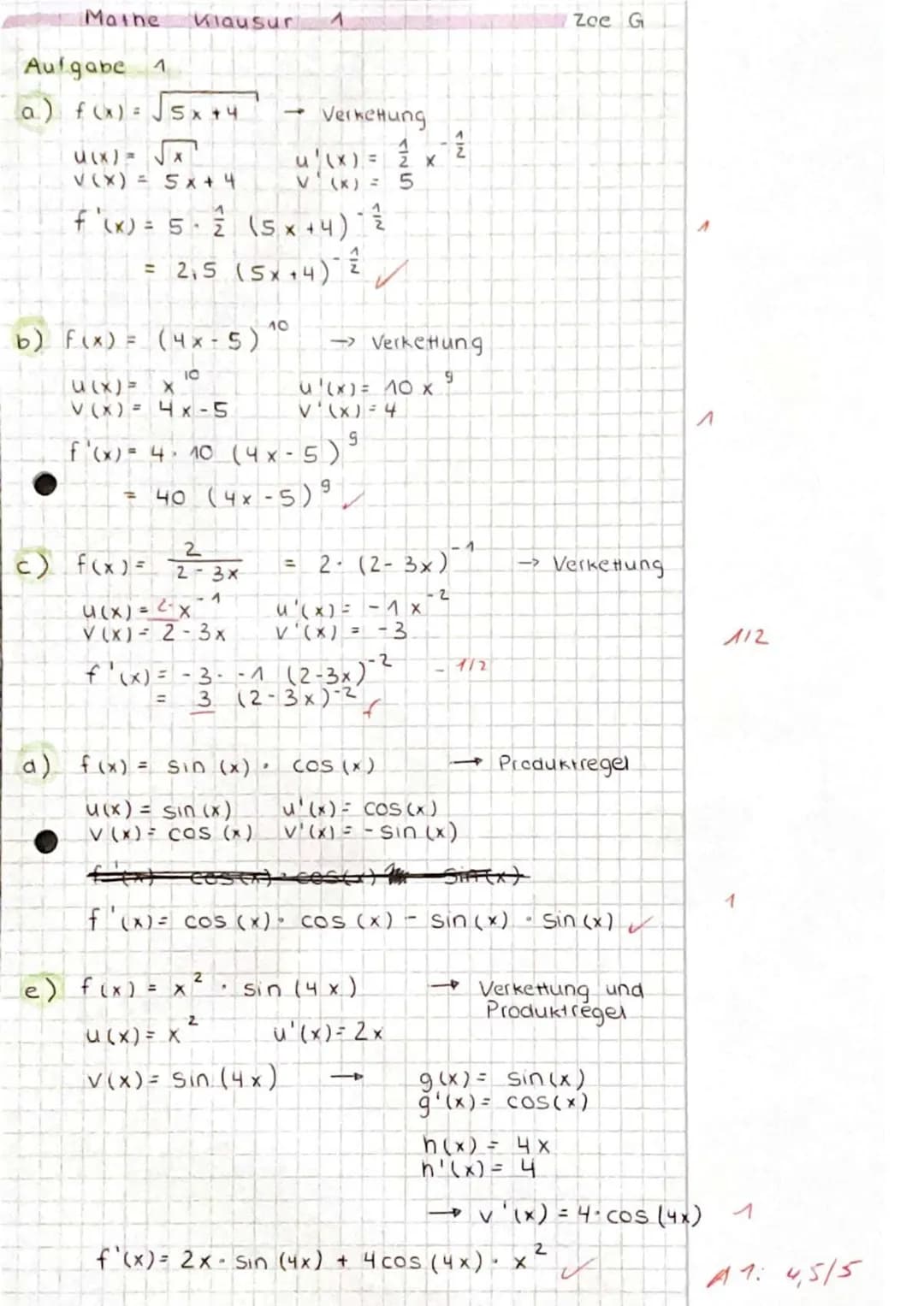 Mathe J1m1
Name: Zoe Gießelbach
Note:
.
14
.
Klausur in Hj1
Punkte: 245/30
Hinweise zur Klausur:
Das Aufgabenblatt unterschreiben und am End