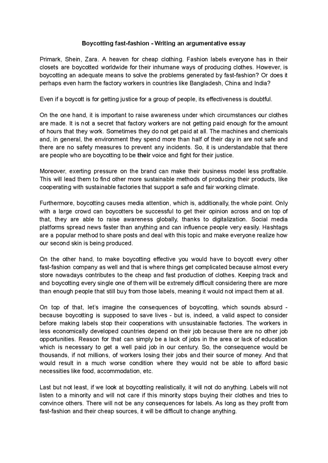 Boycotting fast-fashion - Boycotting to solve the problems created by fast-fashion?