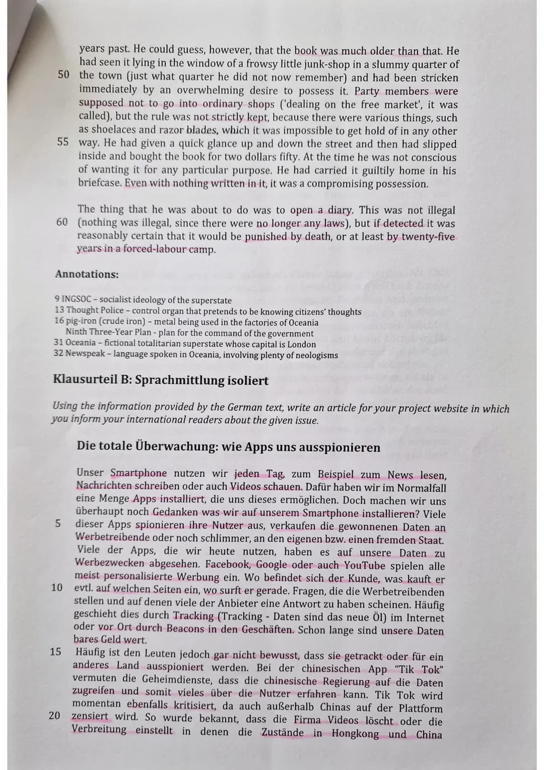 Name:
Materialgrundlage:
. Klausurteil A:
. Klausurteil B:
2. Klausur
Leistungskurs Englisch
Topic: "Visions of the future - utopia and dyst