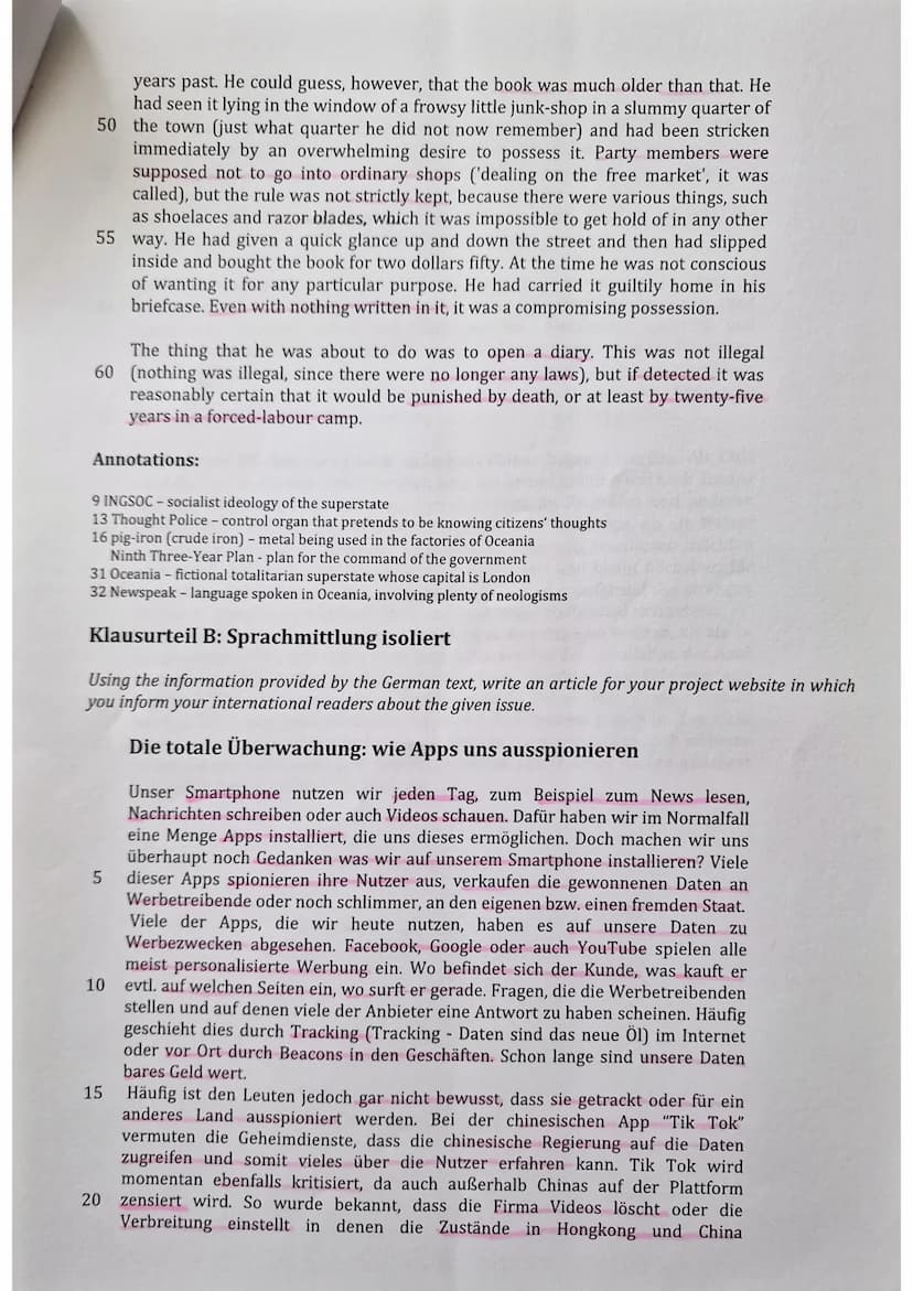 Name:
Materialgrundlage:
. Klausurteil A:
. Klausurteil B:
2. Klausur
Leistungskurs Englisch
Topic: "Visions of the future - utopia and dyst