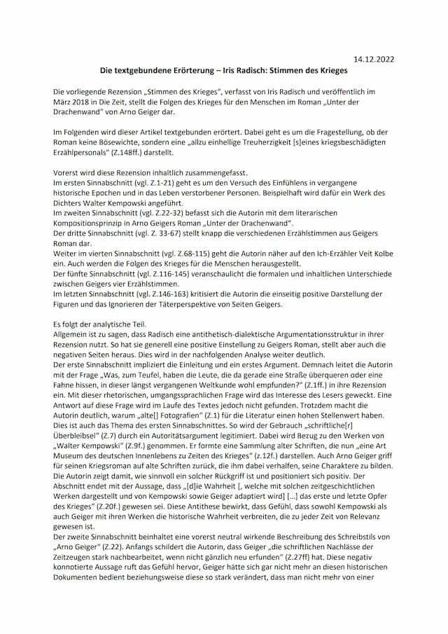 Know Textgebundene Erörterung - Iris Radisch: Stimmen des Krieges  thumbnail