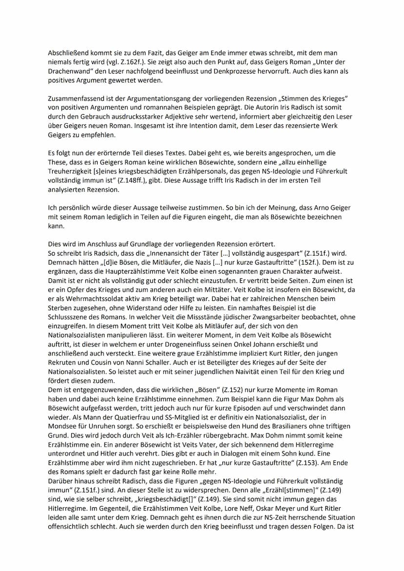 14.12.2022
Die textgebundene Erörterung - Iris Radisch: Stimmen des Krieges
Die vorliegende Rezension ,,Stimmen des Krieges", verfasst von I