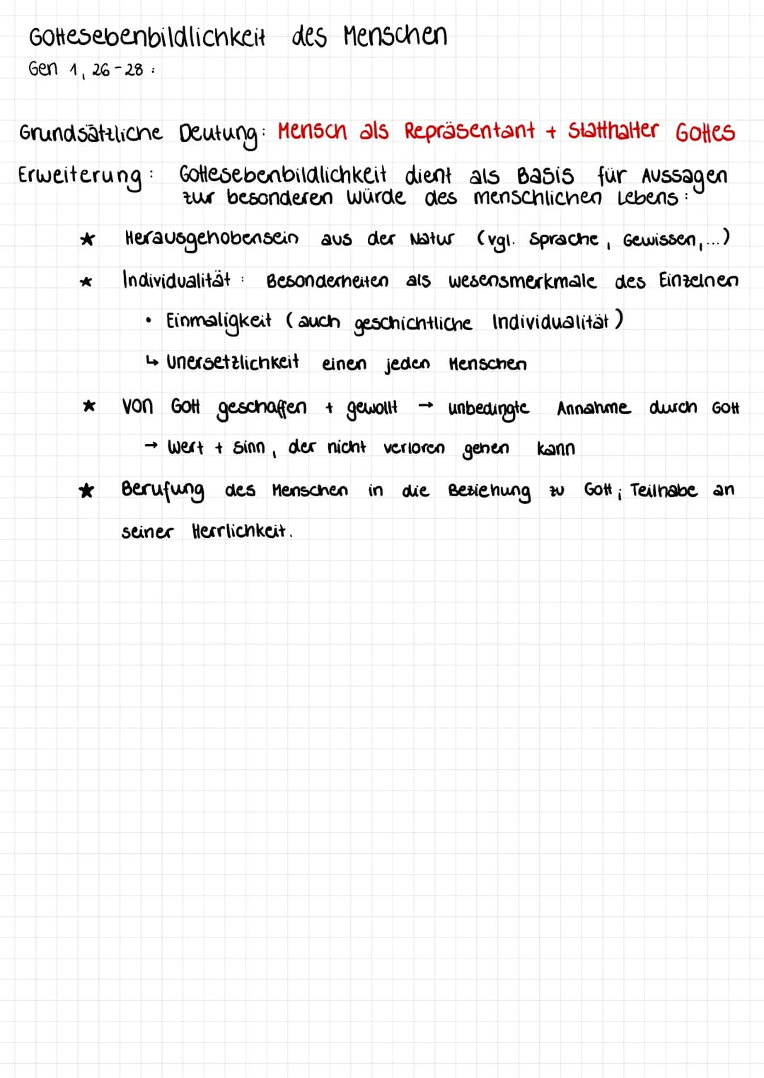 Das Menschenbild
Individualität
Mensch ist unersetzlich
enge Beziehung zw.
Mensch + Goff *
jeder Mensch hat einen
EIGENWERT
5
10
15
20
25
30