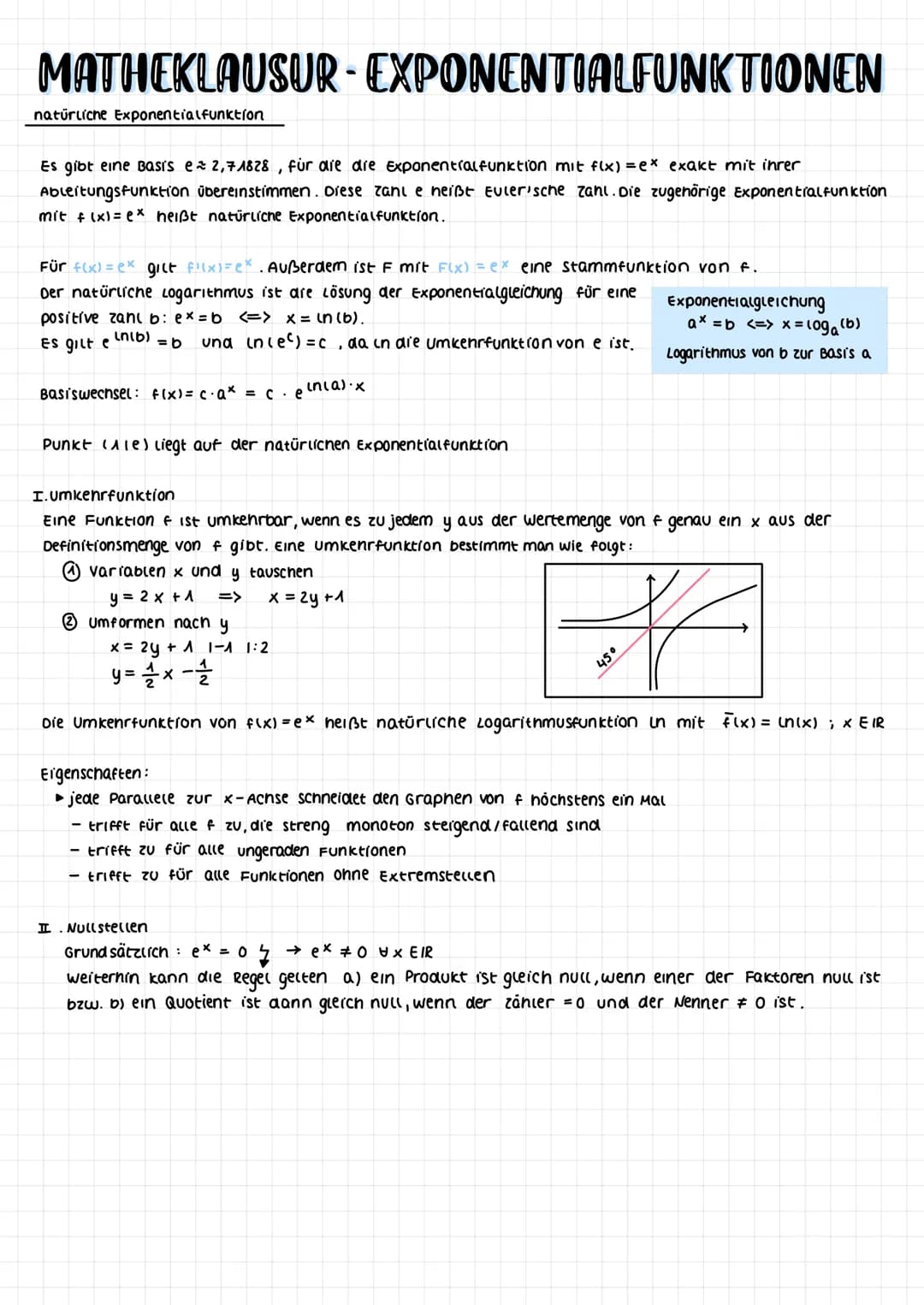 MATHEKLAUSUR-EXPONENTIALFUNKTIONEN
Allgemein
Fine Funktion f mit f(x) = c. a* (a> 0; a ‡ 1) heißt Exponentialfunktion.
Eigenschaften:
► für 