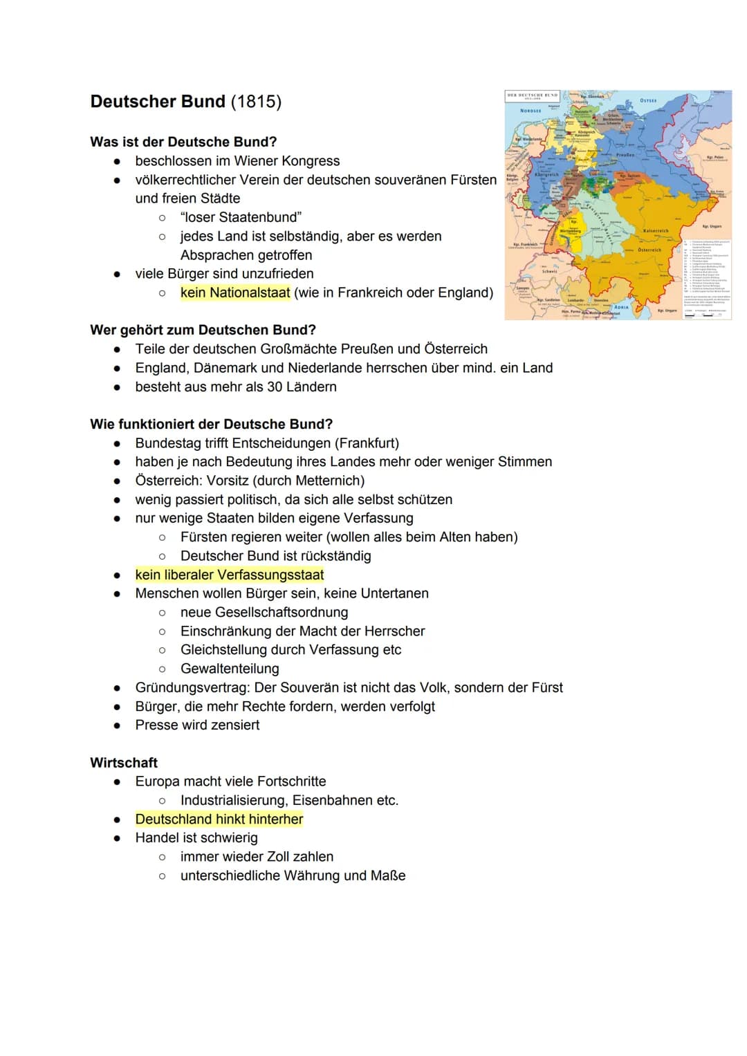 Deutscher Bund (1815)
Was ist der Deutsche Bund?
●
●
●
Wer gehört zum Deutschen Bund?
● Teile der deutschen Großmächte Preußen und Österreic