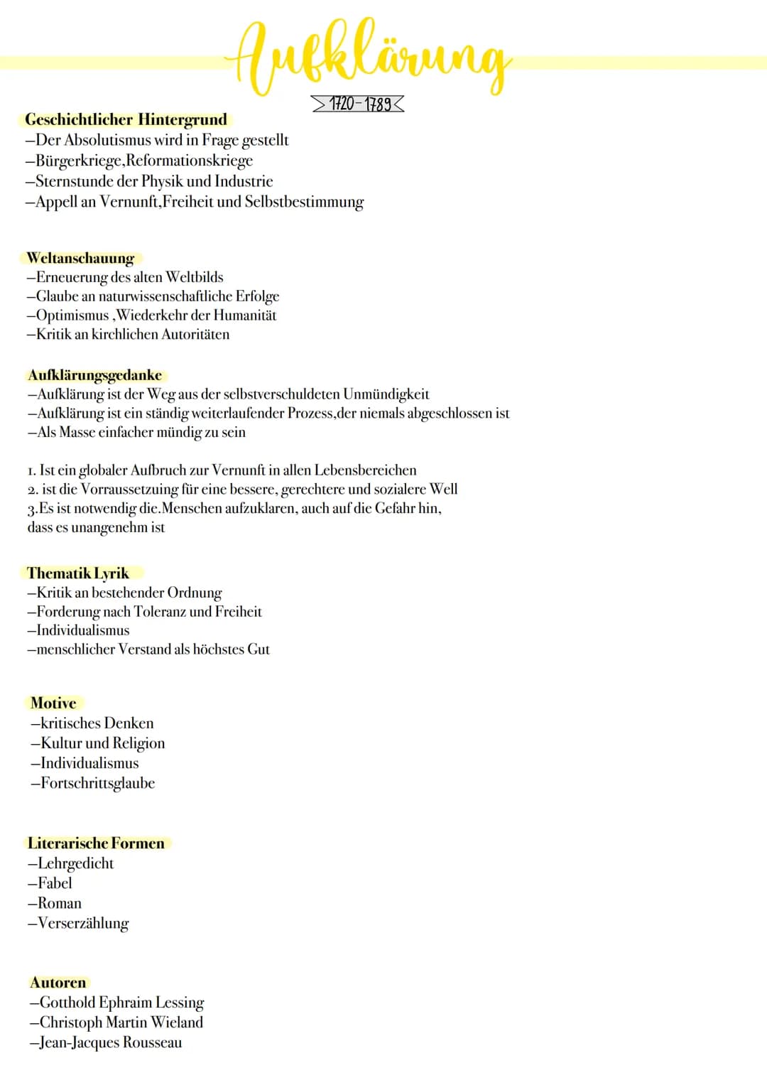 AUFKLÄRUNG
1720-1789
BAROCK
1600-1720
Epochenübersicht
KLASSIK
1786-1805
STURM & DRANG
1765-1790
REALISMUS
1848-1890
ROMANTIK
1795-1835
EXPR
