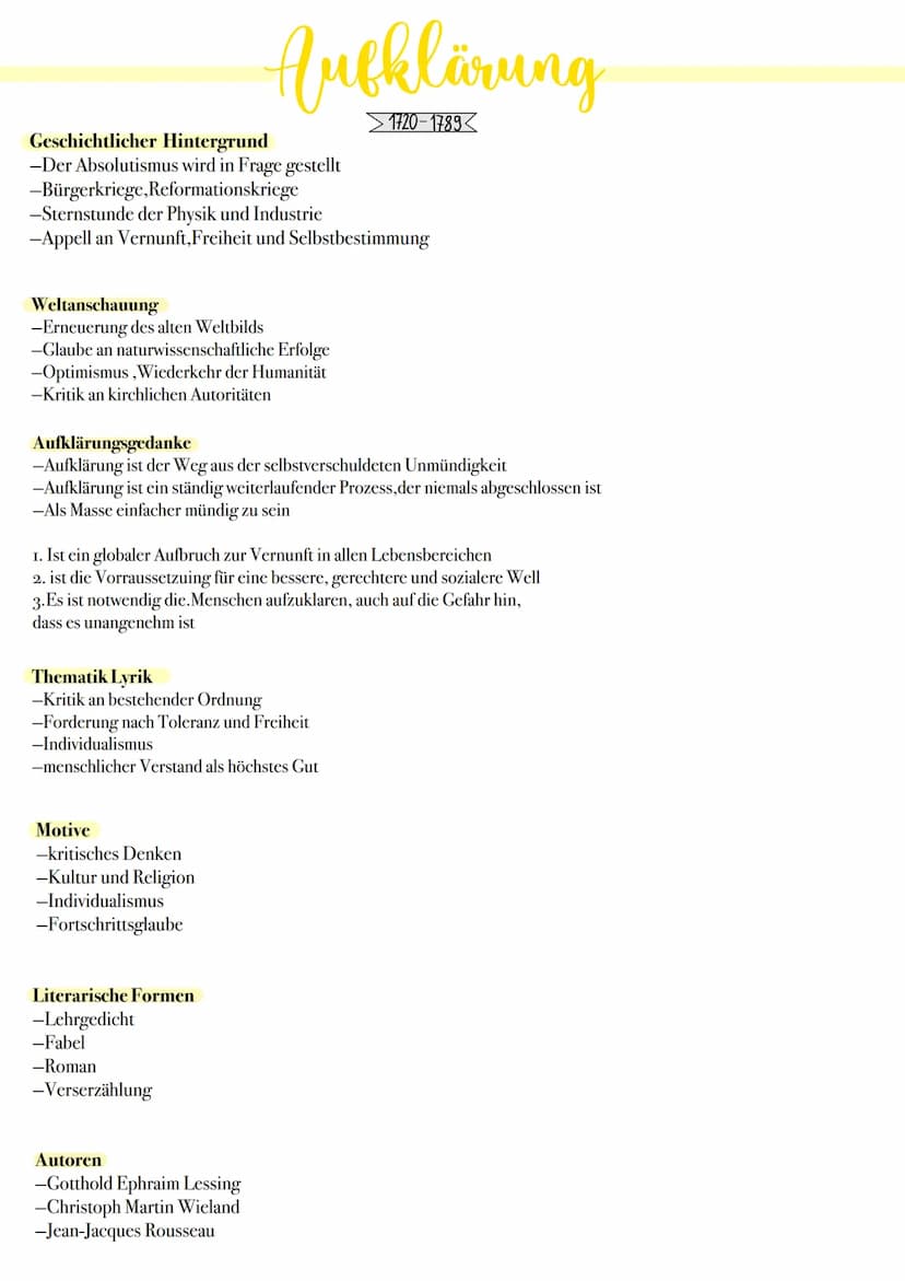 AUFKLÄRUNG
1720-1789
BAROCK
1600-1720
Epochenübersicht
KLASSIK
1786-1805
STURM & DRANG
1765-1790
REALISMUS
1848-1890
ROMANTIK
1795-1835
EXPR