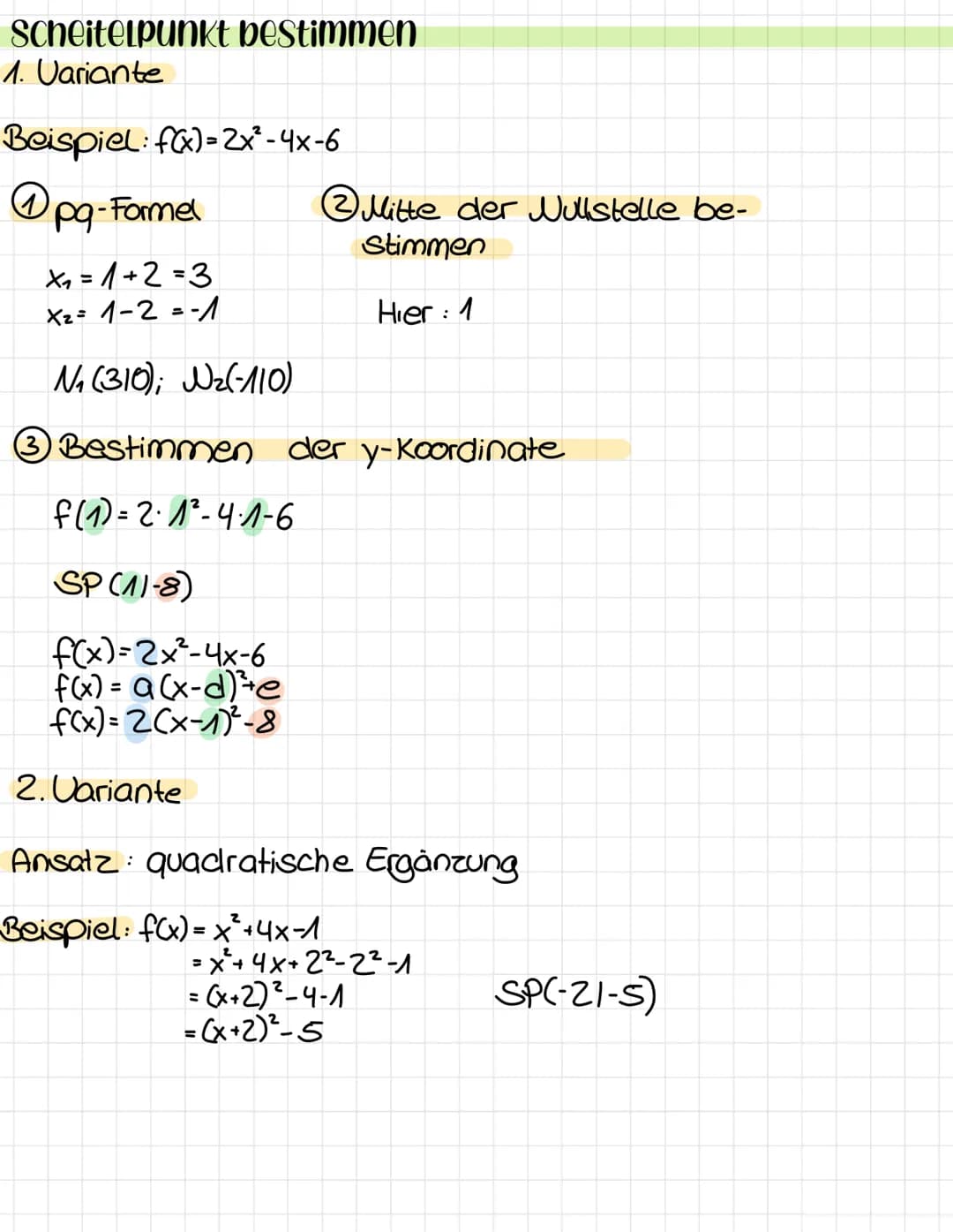 Quadratische Funktion
Funktion 2. crades-
Formen
Normalform
f(x) = ax²+bx+c (y-Achsenabschnitt ablesbar)
Scheitelpunktform f(x)=(x-d)²+e (Sc