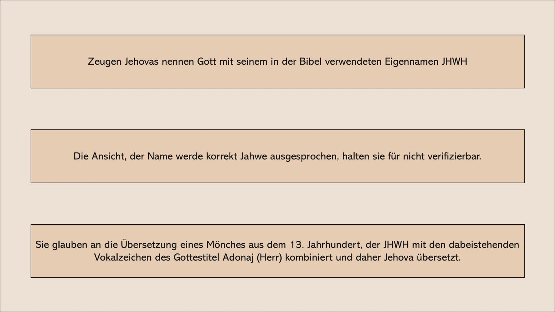 Zeugen Jehovas Inhaltsverzeichnis
●
.
●
●
●
●
●
●
●
●
●
Gründung
Mitglieder
Glaube
Mensch
Name Jehova
Harmagedon
Missionsarbeit
Verbote
Fest
