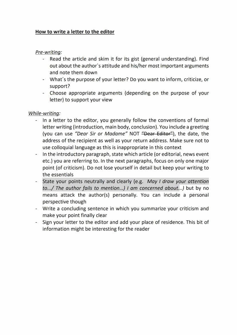 1) Comprehension
Linking sentence: "The first task it to..." (repeat the assignment's words)
Possible operators:
How to deal with written ex