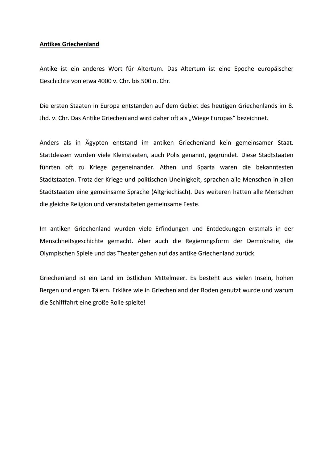 Antikes Griechenland
Antike ist ein anderes Wort für Altertum. Das Altertum ist eine Epoche europäischer
Geschichte von etwa 4000 v. Chr. bi