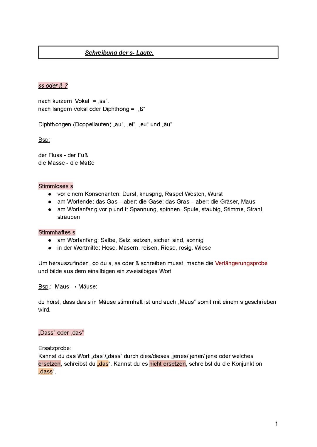 Schreibung der s- Laute