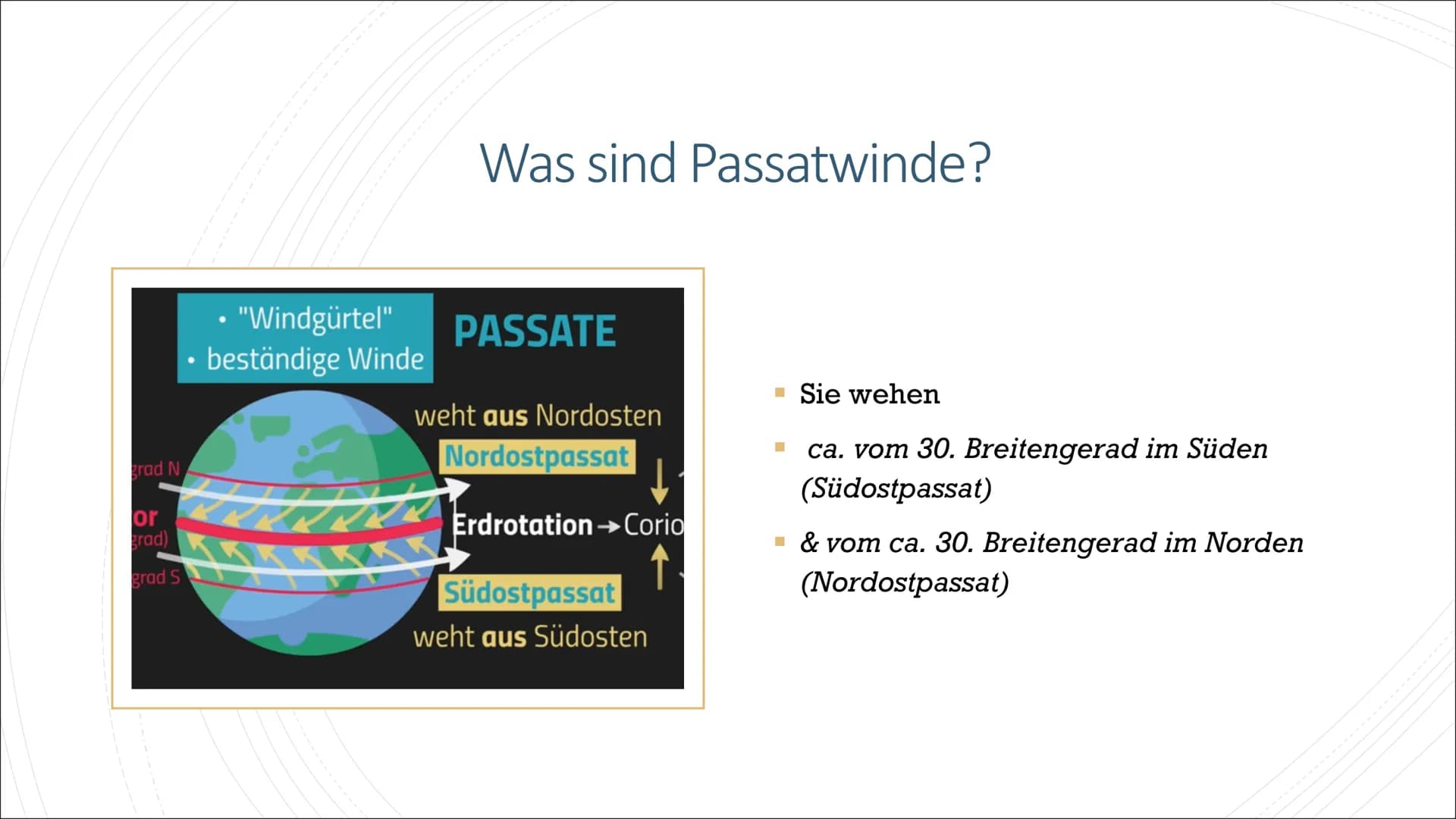 Antipassat
Passat
Hoch-
druckgebiet
30° Nord
01 (0
Tief-
druckgebiet
Antipassat
Passat
ITC=Inner Tropic Convergence
Äquator
Hoch-
druckgebie