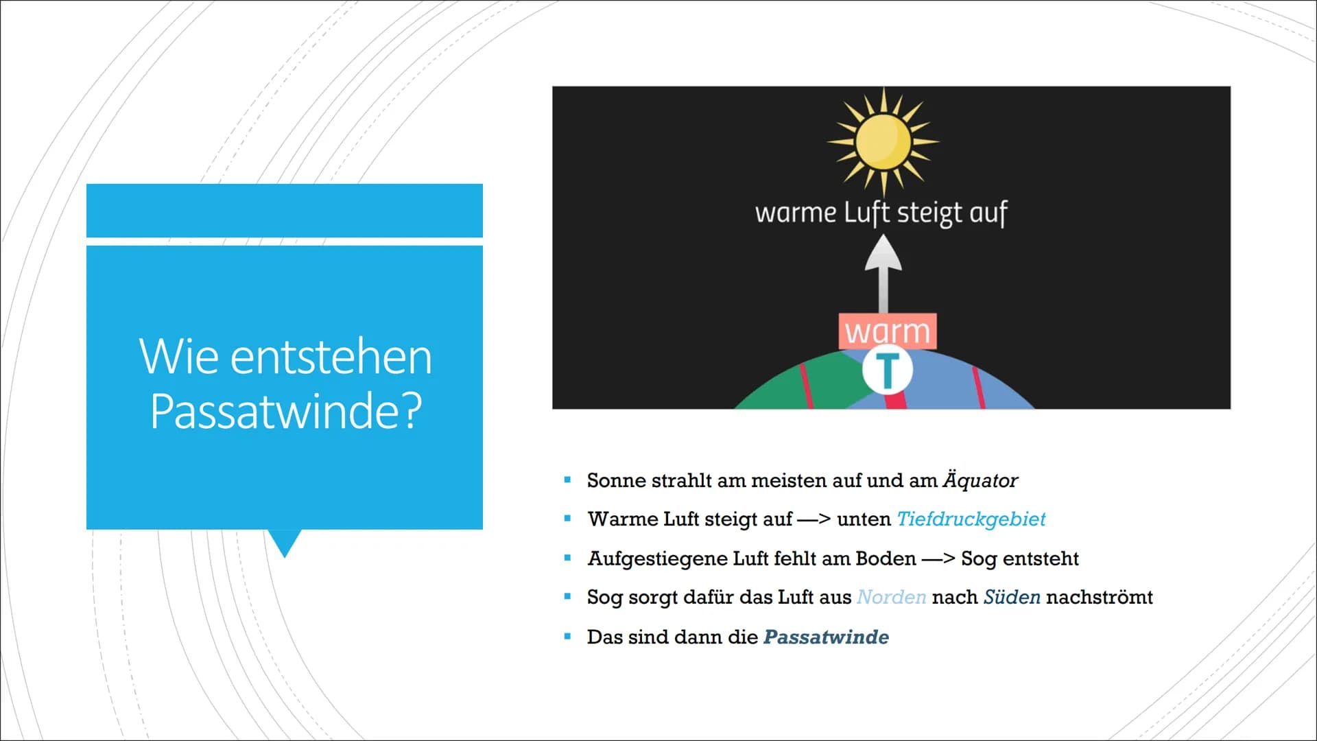 Antipassat
Passat
Hoch-
druckgebiet
30° Nord
01 (0
Tief-
druckgebiet
Antipassat
Passat
ITC=Inner Tropic Convergence
Äquator
Hoch-
druckgebie