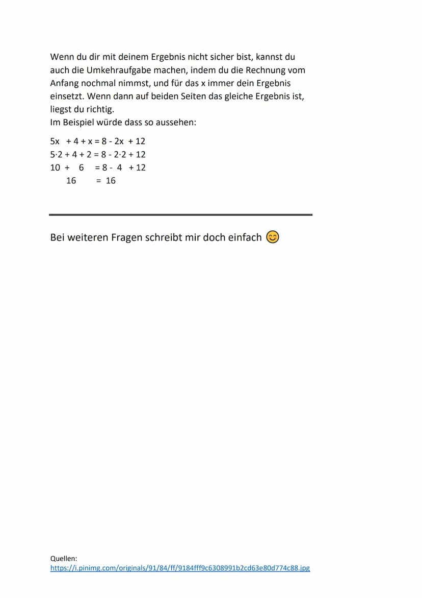 Mathe - Gleichungen mit x auflösen
Bei Gleichungen mit einem x, muss man dafür sorgen dass das x
nur auf einer Seite der Gleichung steht. Ma