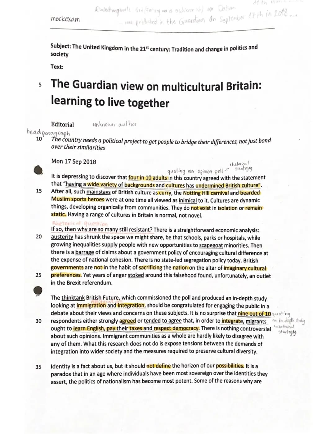 United Kingdom and multiculturalism- newspaper analysis