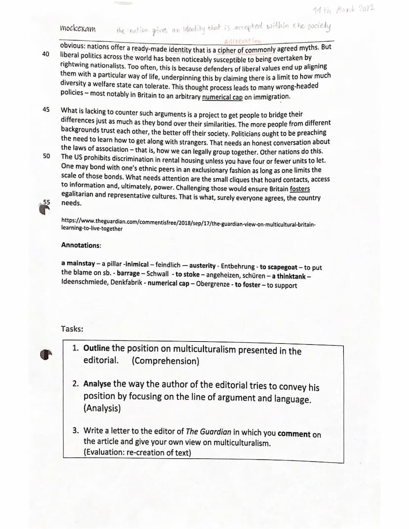 15
20
5 The Guardian view on multicultural Britain:
learning to live together
25
mockexam
Editorial
head paragraph
10 The country needs a po
