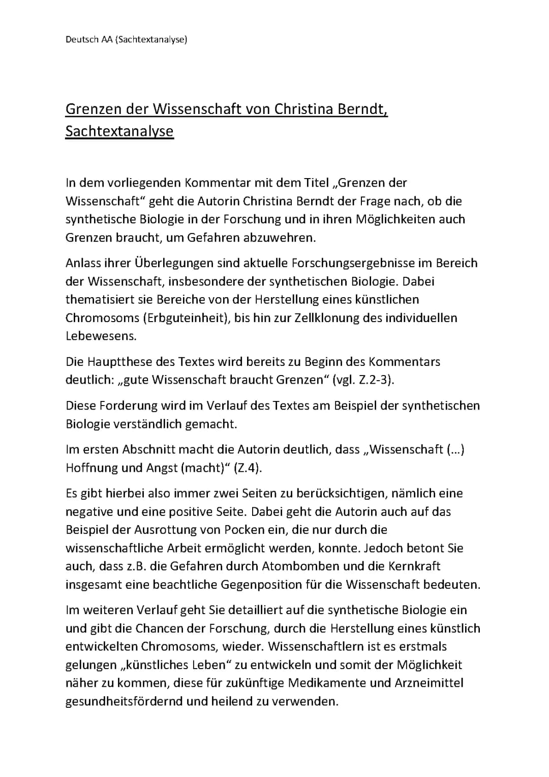 Christina Berndt, Grenzen der Wissenschaft - Sachtextanalyse