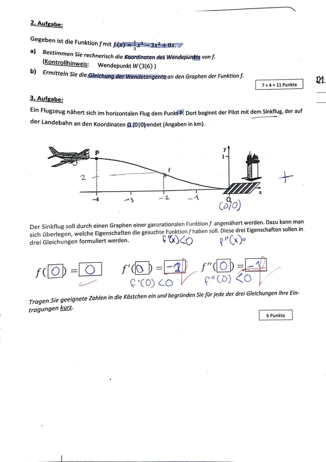 Teil 1:
1. Aufgabe:
Gegeben ist der Graph der zweiten Ableitungsfunktion einer Funktion if.
a)
b)
Hilfsmittelfreier Teil (Zeit: ca. 25 Min.,