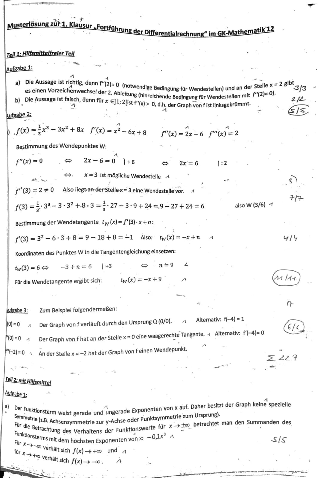 Teil 1:
1. Aufgabe:
Gegeben ist der Graph der zweiten Ableitungsfunktion einer Funktion if.
a)
b)
Hilfsmittelfreier Teil (Zeit: ca. 25 Min.,