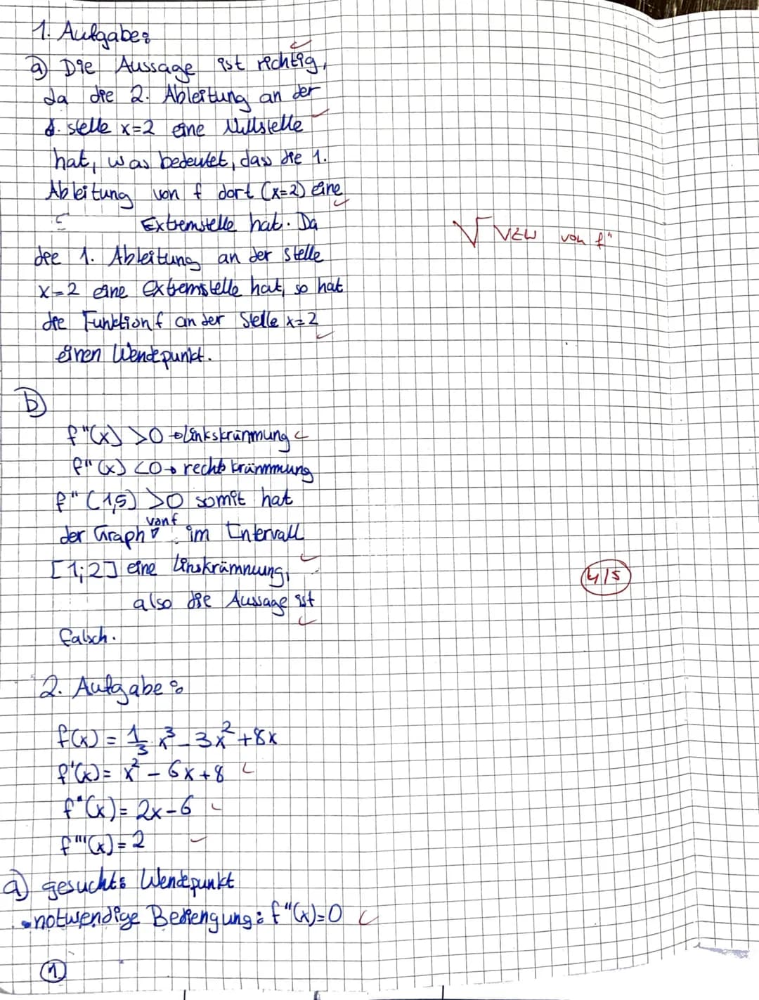 Teil 1:
1. Aufgabe:
Gegeben ist der Graph der zweiten Ableitungsfunktion einer Funktion if.
a)
b)
Hilfsmittelfreier Teil (Zeit: ca. 25 Min.,