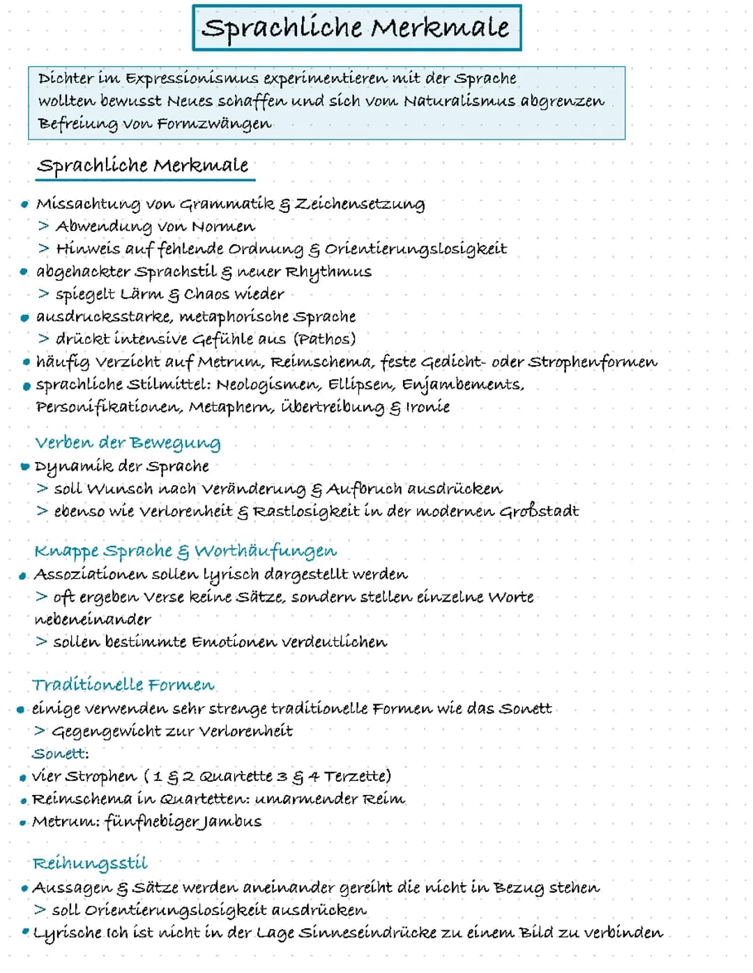 Sprachliche Merkmale - Lyrik des Expressionismus 
