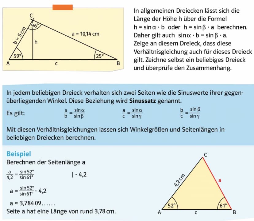 Sinussatz
- Zur Berechnung von Winkeln & Seiten in einem beliebigen
Dreieck.
Kein rechter Winkel notwendig.
2.B.
b
P
a
sin (a)
B
Was man bea