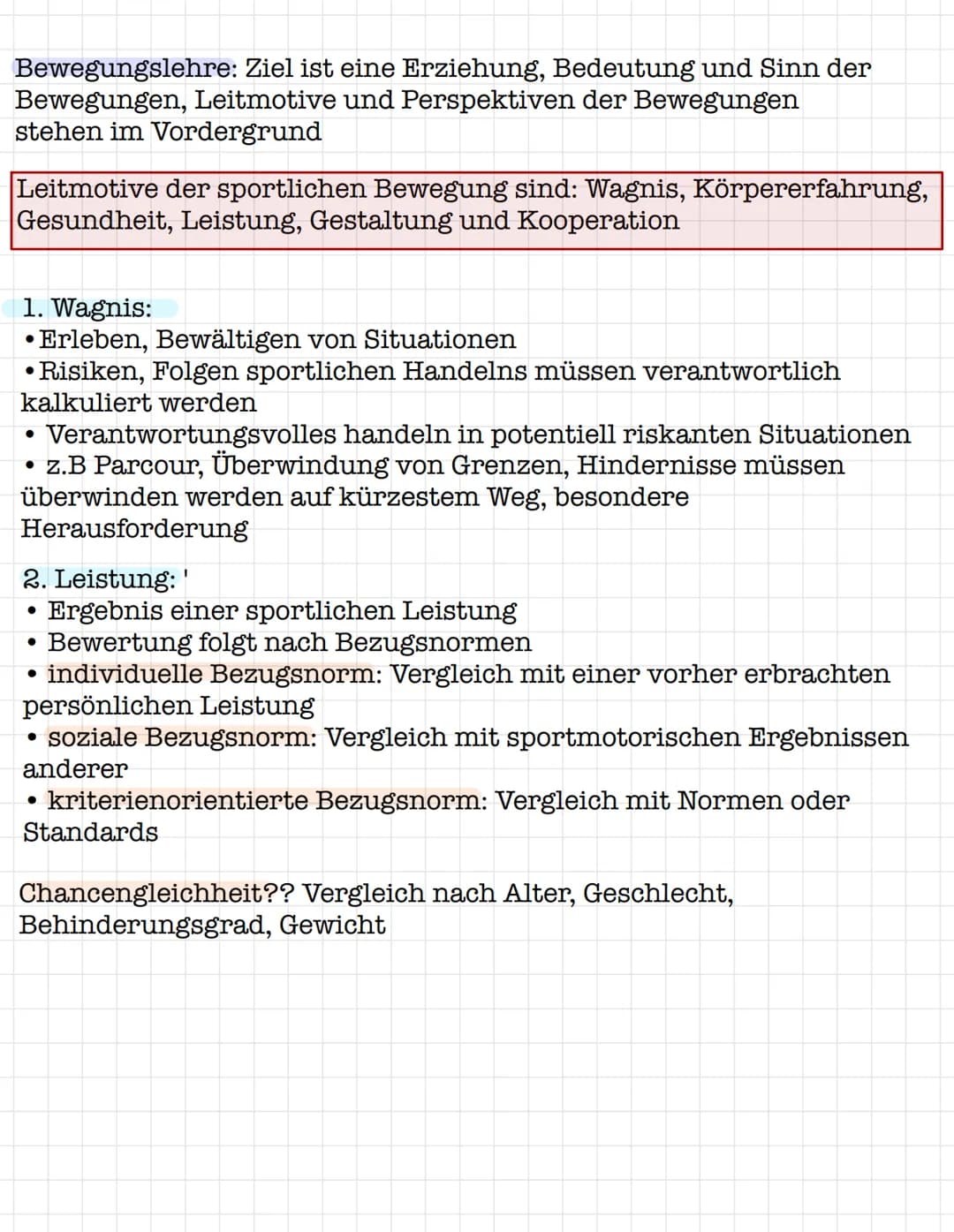 Bewegungslehre: Ziel ist eine Erziehung, Bedeutung und Sinn der
Bewegungen, Leitmotive und Perspektiven der Bewegungen
stehen im Vordergrund