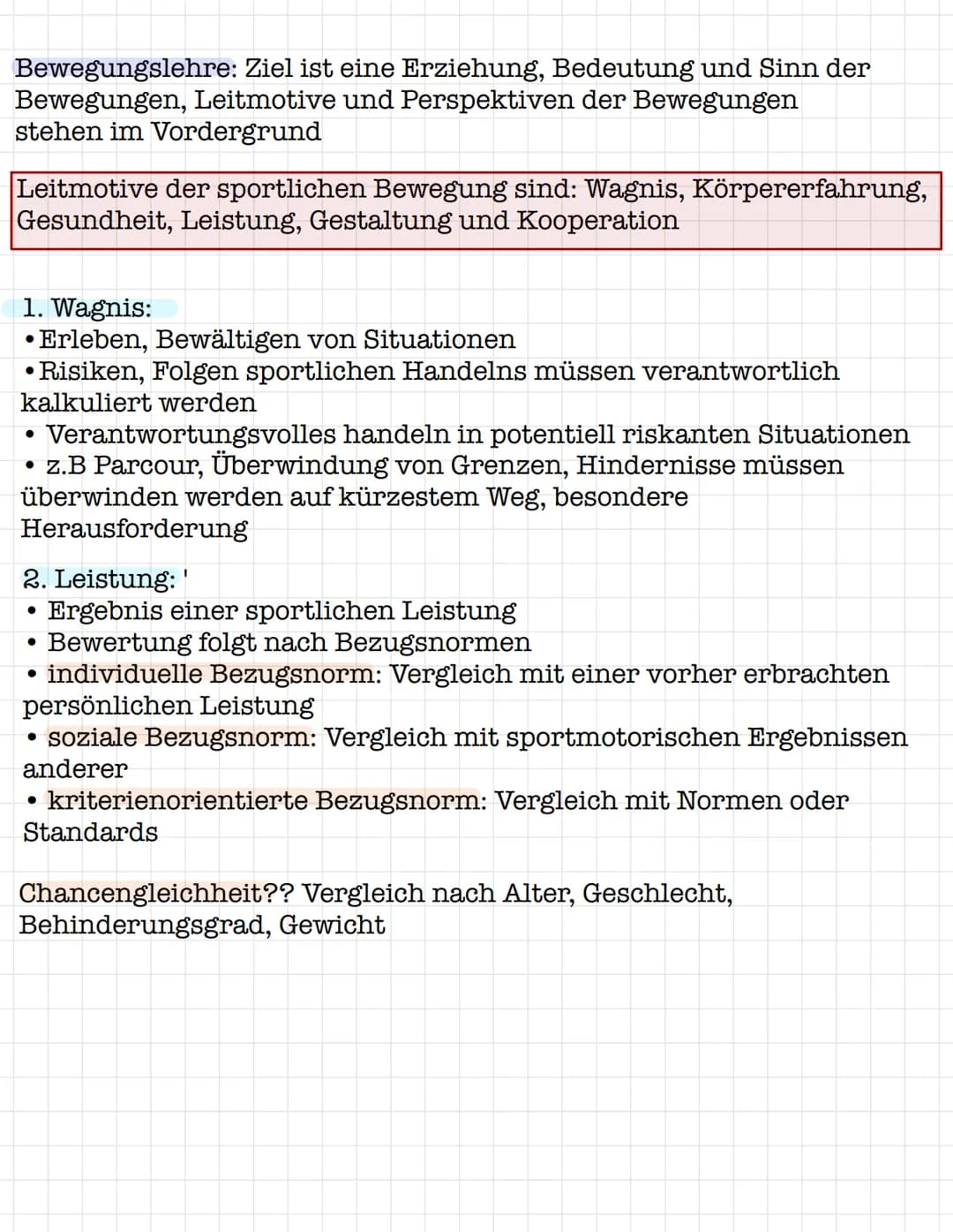 Bewegungslehre: Ziel ist eine Erziehung, Bedeutung und Sinn der
Bewegungen, Leitmotive und Perspektiven der Bewegungen
stehen im Vordergrund